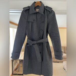 Banana Republic Charcoal Gray Belted Women's Wool Trench Coat 8 Double Breasted